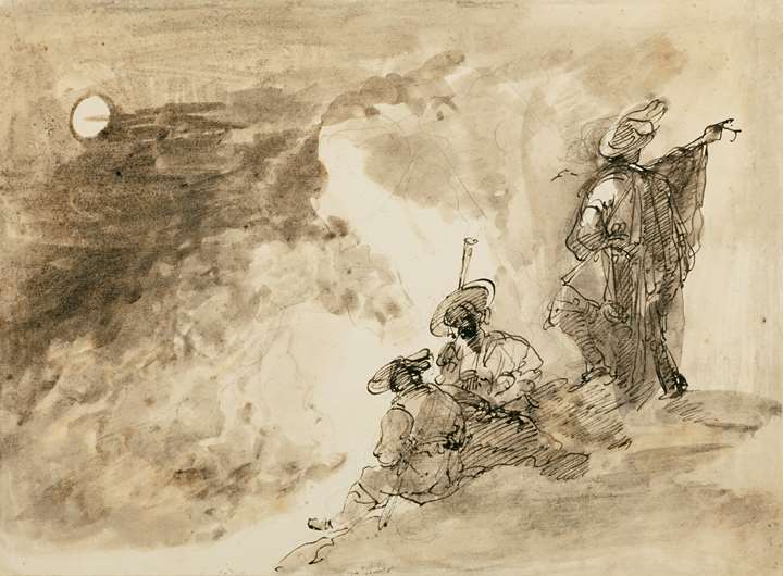 Three Figures in a Moonlit Landscape